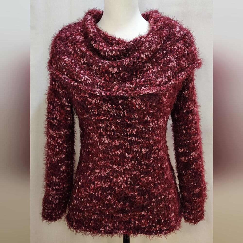 NWT Knox Rose Cowl Neck Cozy Fuzzy Sweater, Burgundy, Size Small